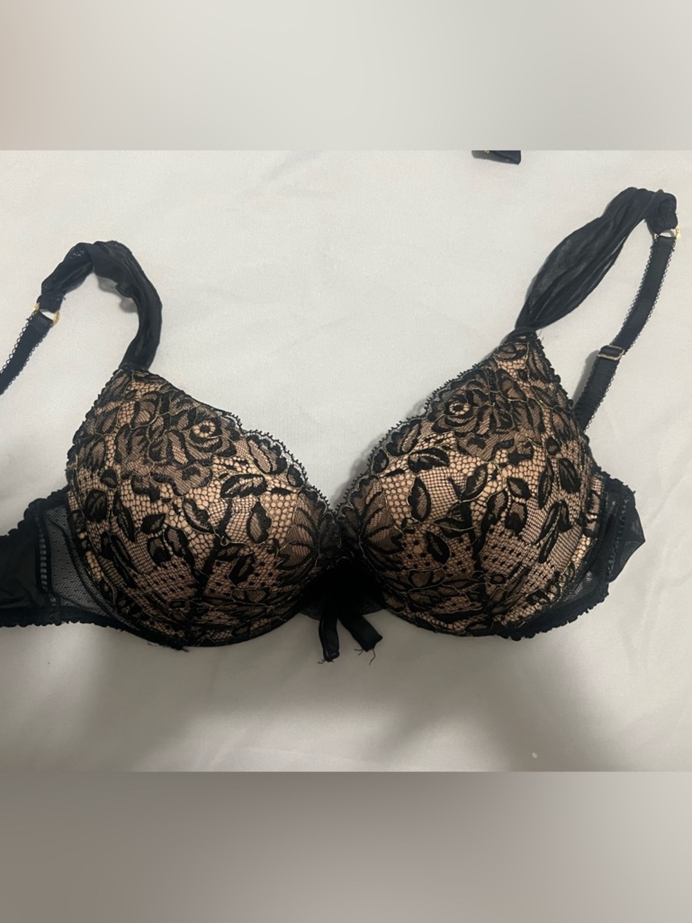 Victoria's Secret Black Lace Bra with Nude Underlay